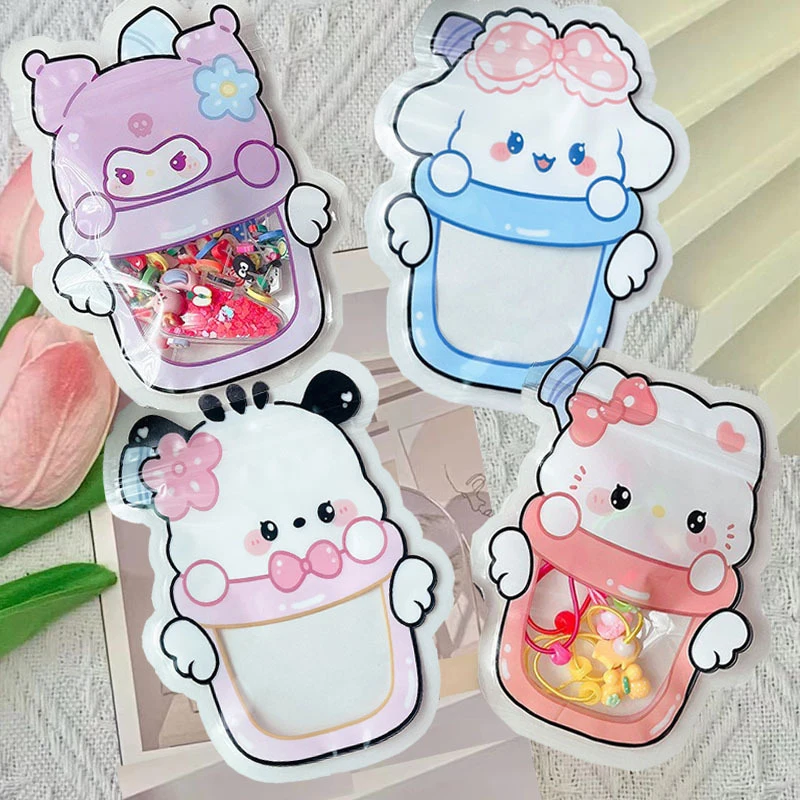 10Pcs Cartoon Sanrio Self Sealing Bag Cute Hello Kitty Kuromi Transparent Self-Adhesive OPP Bag Candy Cookie Gift Packaging Bag