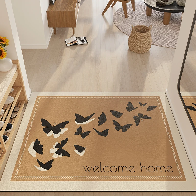 

Butterfly Leather Mat Washble Rug Stain Resistant Anti Slip Entry Butterfly Door Mat