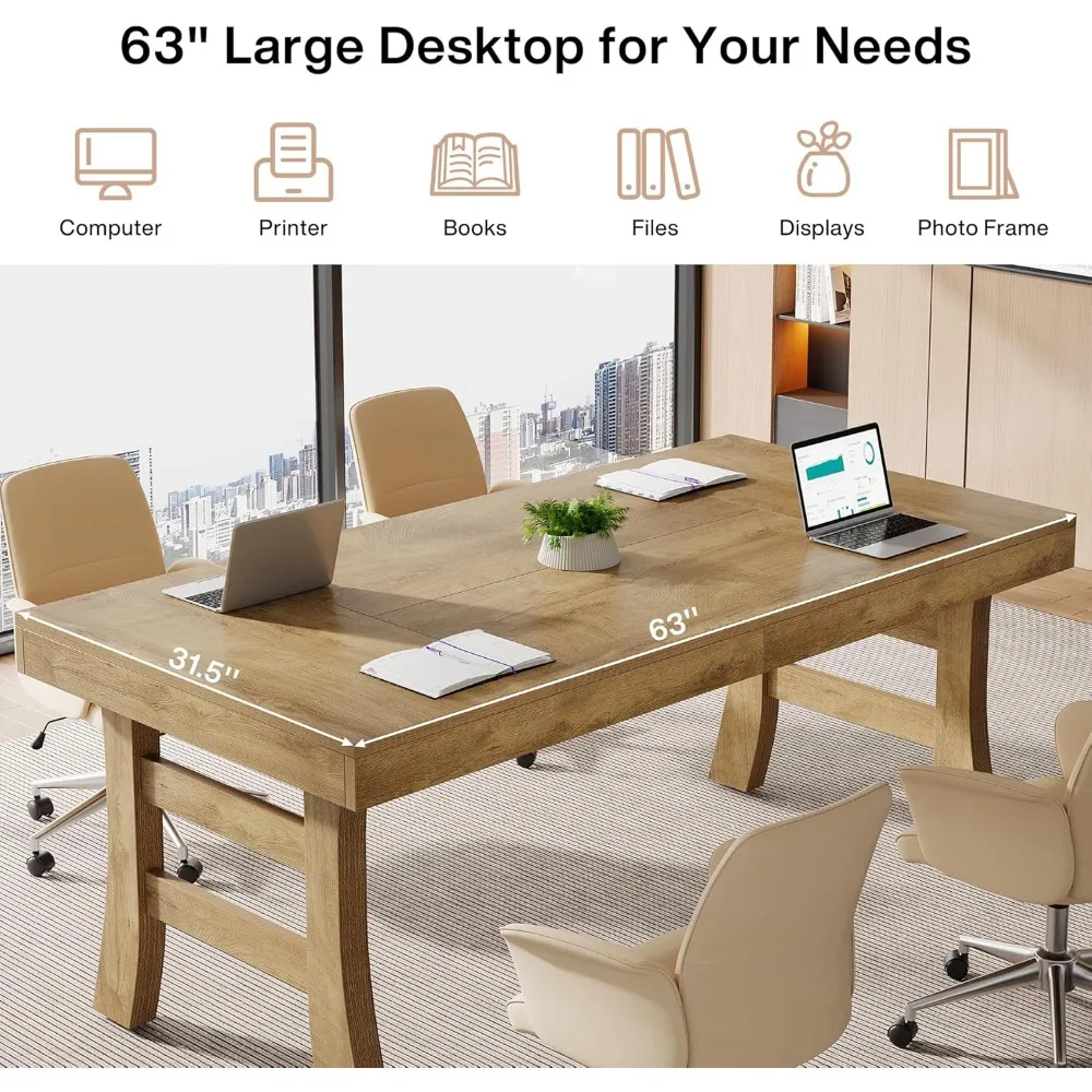 مكتب تنفيذي كبير مقاس 63 بوصة، محطة عمل كمبيوتر متينة الساق، طاولة كتابة على طراز المزرعة لبيئة العمل #6