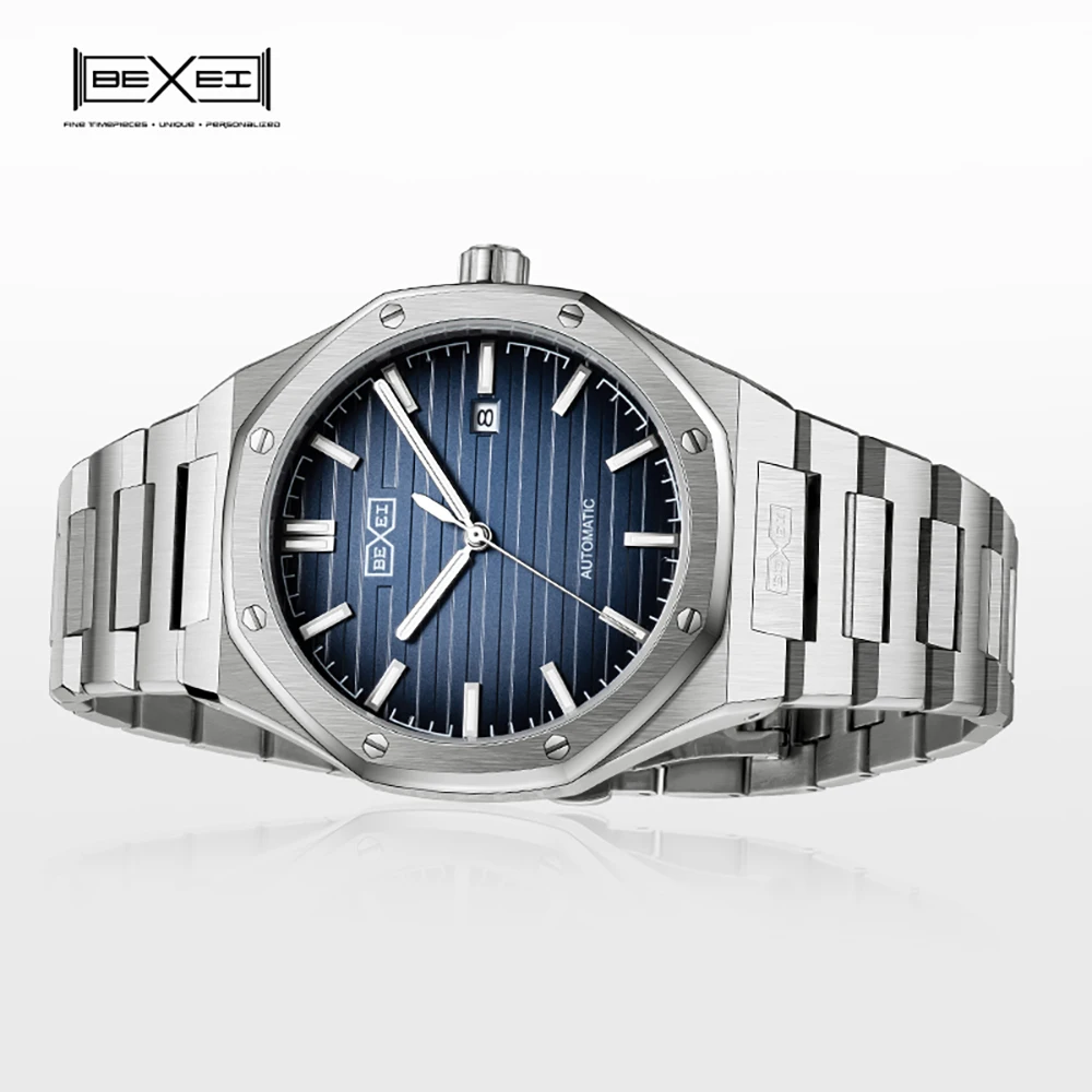 BEXEI 9093 Automatic mechanical watch for man synthetic sapphire Gradient dial Classic octagonal design waterproof Reserve 80H