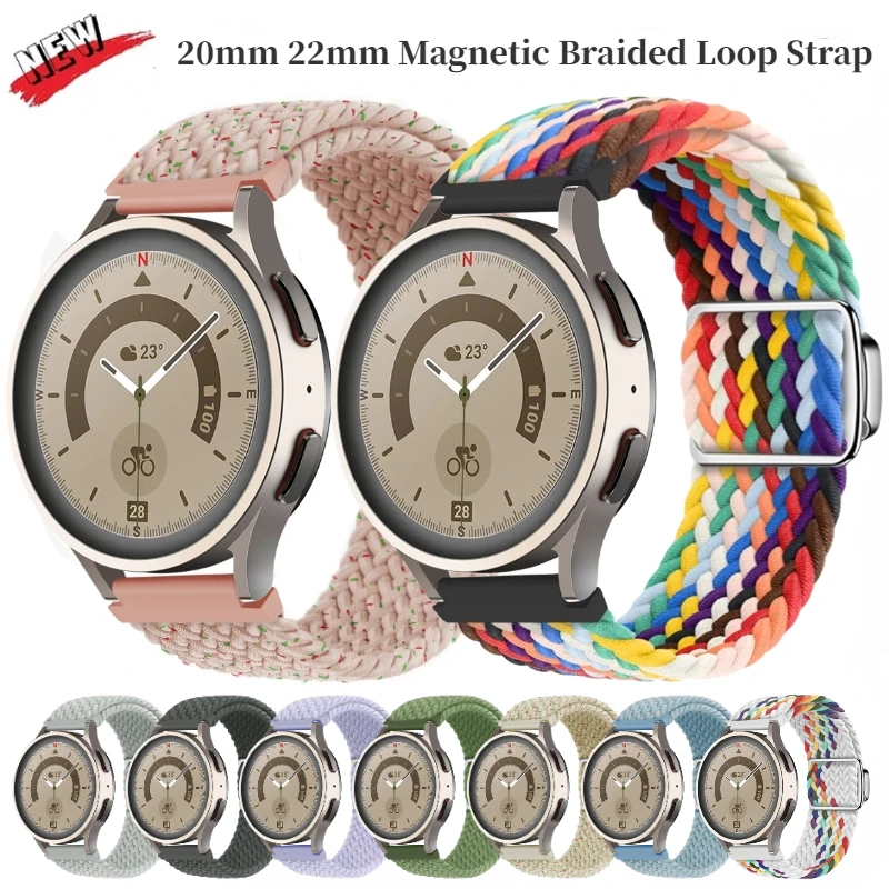 20mm 22mm Magnetic Braided Loop Strap for Samsung Galaxy Watch 5 4 3 Amazfit GTS 4 Adjustable Wristband Huawei Watch 4/3/GT4 Pro