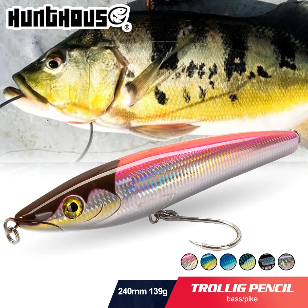 

Hunthouse Topwater Pencil Sea Fishing Lure Floating Stickbait Surface Trolling Hard Bait 240mm 139g Saltwater For Perch GT Tuna