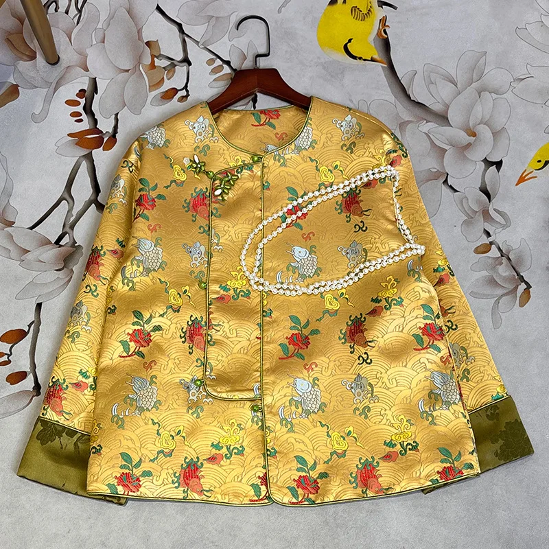

Chinese Style Spring Autumn Jacquard Jacket Tops Elegant Top Retro Improvement Tang Suit Woman Coat S-XL