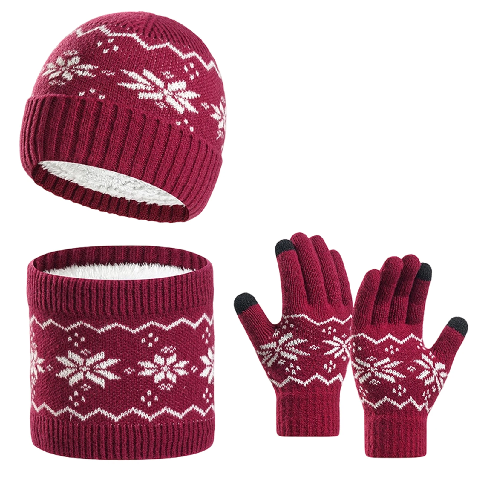 

Women Winter Knitted Hat Scarf Gloves Set 3 Piece Warm Outfit Clothing Accessories for Cold Weather