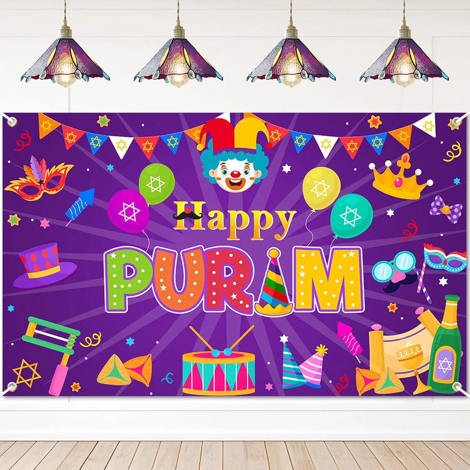 Jüdischer traditioneller Purim-Party-Hintergrund, Karneval, Party-Dekoration, glücklicher Purim-Banner-Hintergrund