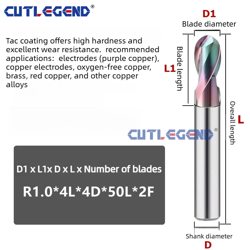 Kugelkopf-Schaftfräser CNC-Bearbeitungswerkzeug Vollhartmetall Radiuswerkzeug DLC-beschichtet für Legierungen, Aluminium, Kupfer R0.5/R1/R1.5/R2/R3/R4/R5 – Detail 3