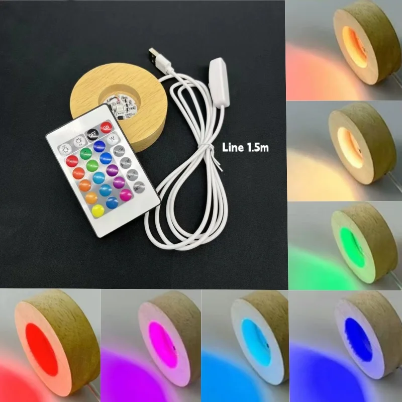 6/8/10/12Cm Wooden Luminous Lamp Holder Usb Length 1.5M Crystal Ball Glass Resin Art Ornament Diy Night Light Base Gift Colorful