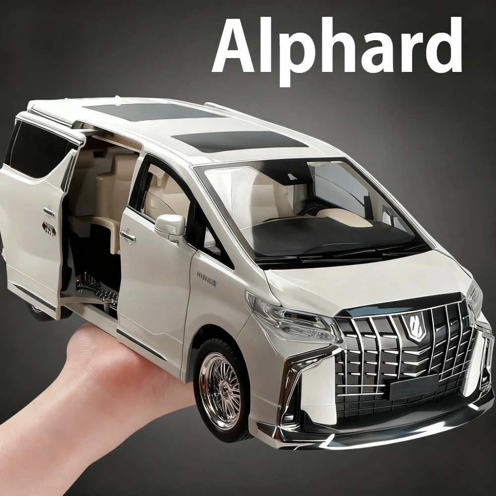 1:18 알파드 벨파이어 모델카 장난감 금속 다이캐스트 MPV 자동문 합금 바디 사운드 라이트 풀백 차량 컬렉션
