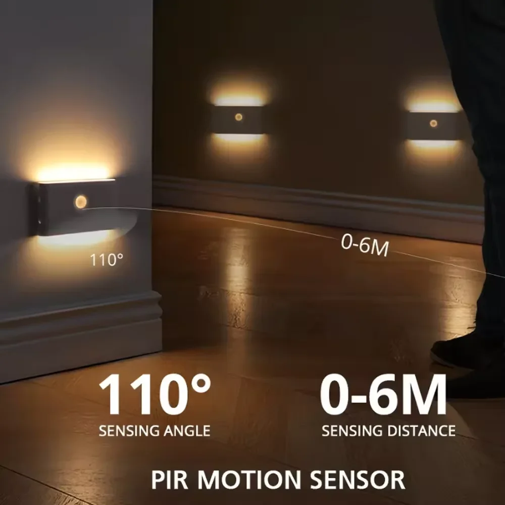 Wireless LED Night Light With Motion Sensor USB Rechargeable 400mAh Battery Modern Wall Lamp For Bedroom Bedside Table Lights