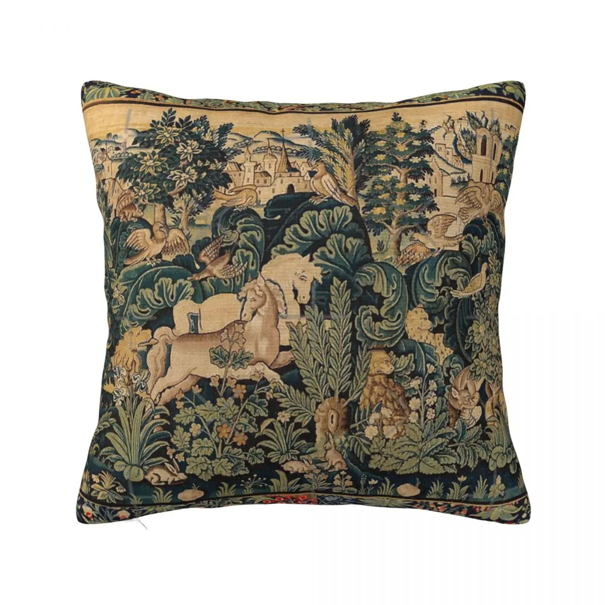 

Fantastic Animals And Horses In Woodland Pillowcase Cushion Black Pillowcase Retro Sofa Pillowcases Home Decor Customizable