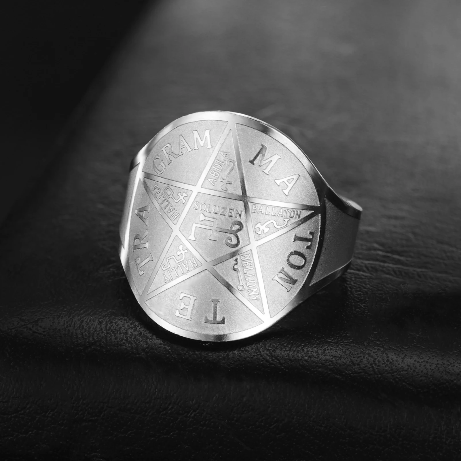 COOLTIME Pentagram of Solomon Ring Stainless Steel Adjustable Supernatural Magician Amulet Ring Jewelry Gift for Women Men