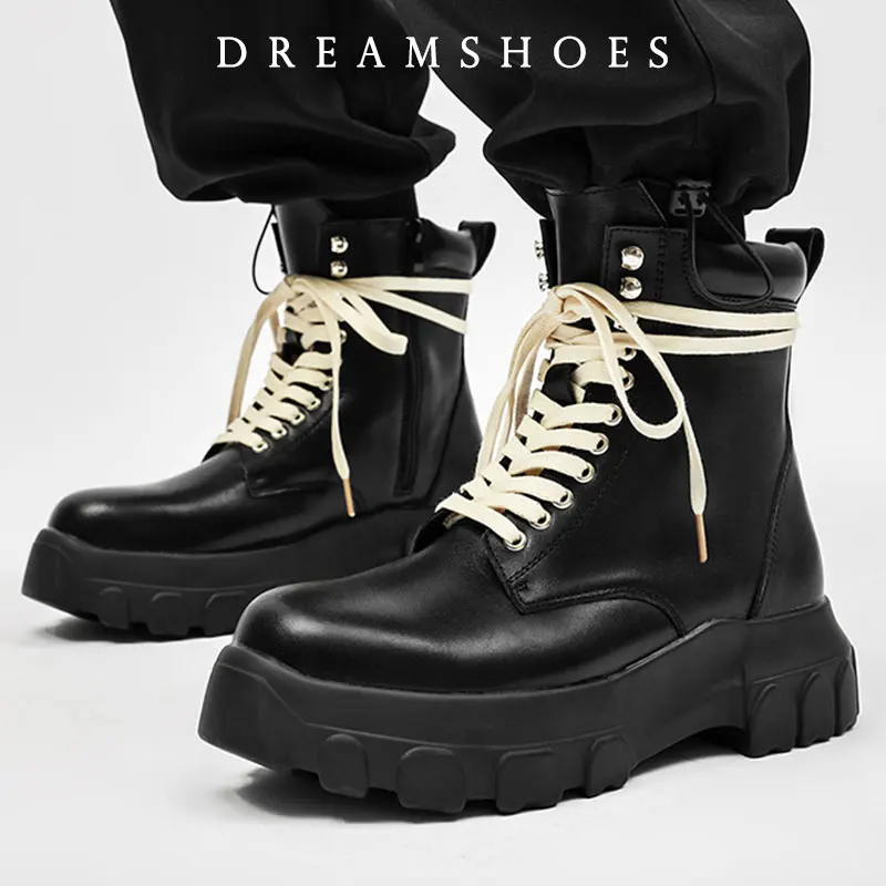 Men Platform Ankle Boots Fashion Personalized Strap Design Shoes Brand High Quality Motorcycle Boots Casual Outdoor Zipper Shoes