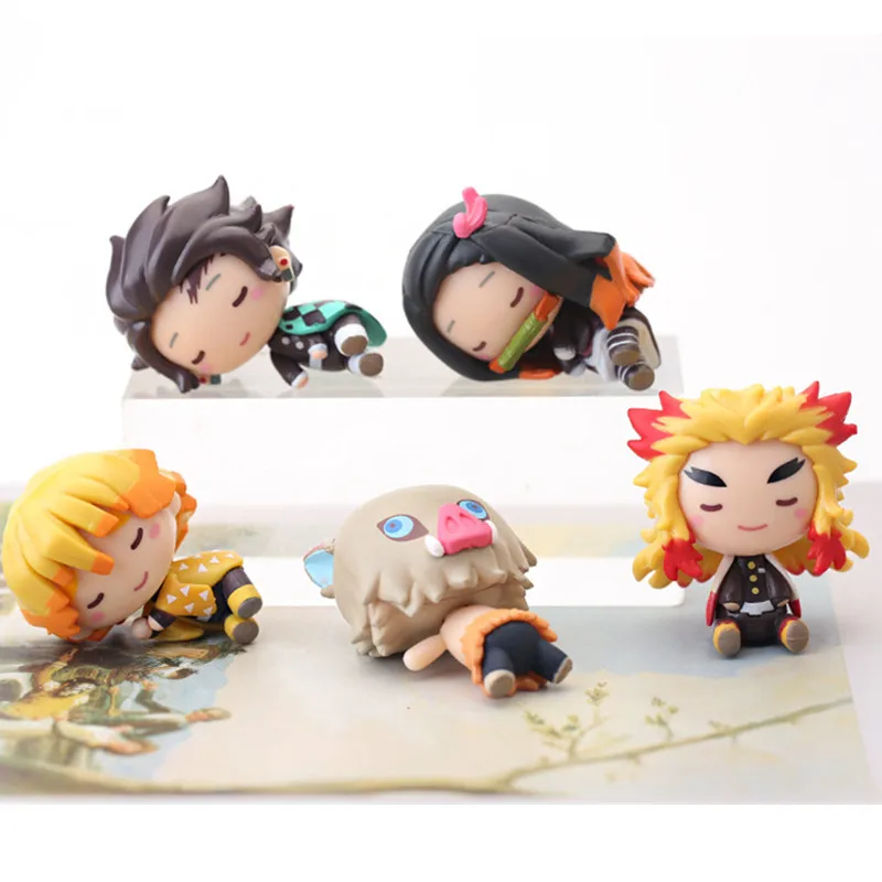 Anime Demon Slayer Q Version Sleep Kamado Tanjirou Nezuko Figurine Rengoku Kyoujurou Zenitsu Dolls Model Ornaments Gift