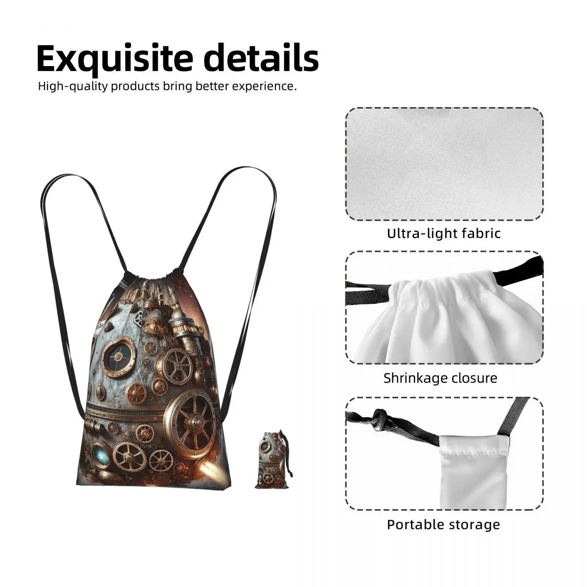 Steampunk Moon In Space Drawstring Backpack hiking cycling Bag Lightweight Foldable Storage Drawstring Bag for Men Women