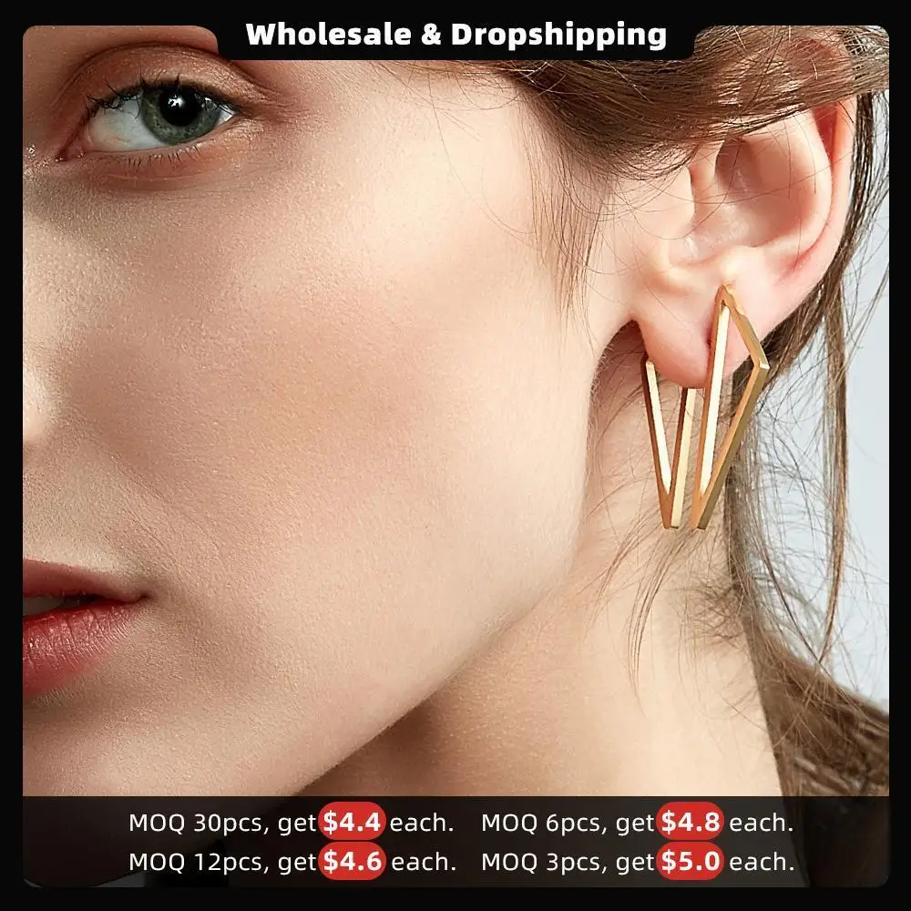 Enfashion Triangle Double Sided Earrings Stud Earring Gold color Earings Stainless Steel Earrings For Women Jewelry Brincos