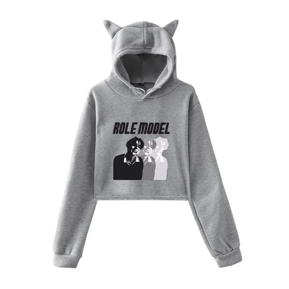 Rolmodel Merch Vintage jaren '90 Streetwear logo Hoodie Hoodies Sweatshirts voor meisjes Cat Ear Crop Fashion Sports Pullover