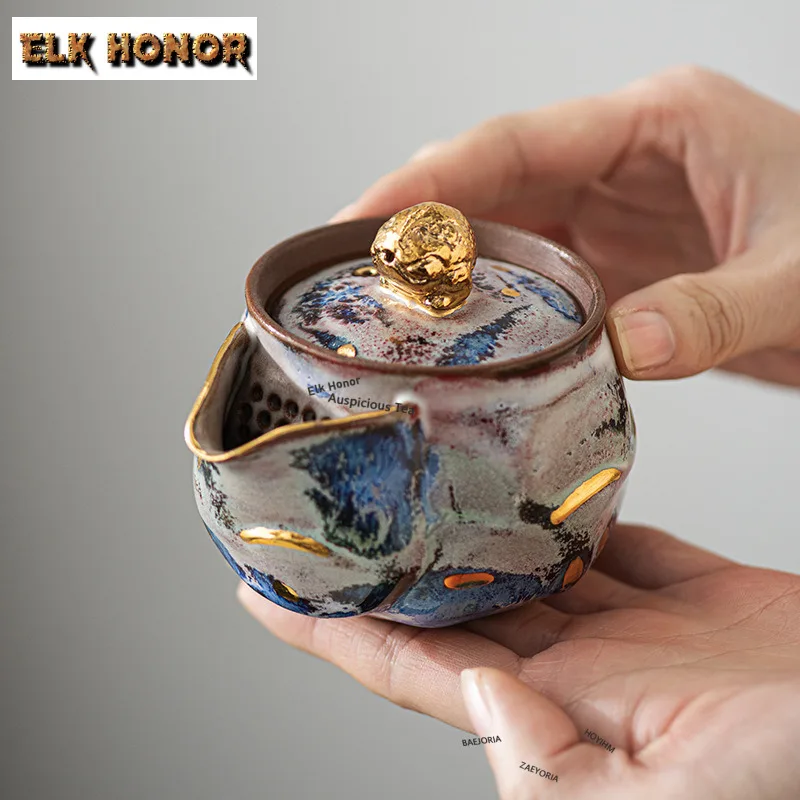 Japanese Shino-yaki Golden Toad Teapot Gold Pointing Tea Infuser Pot Tea Brewing Kettle With Fiter Tea Services Collection Gifts
