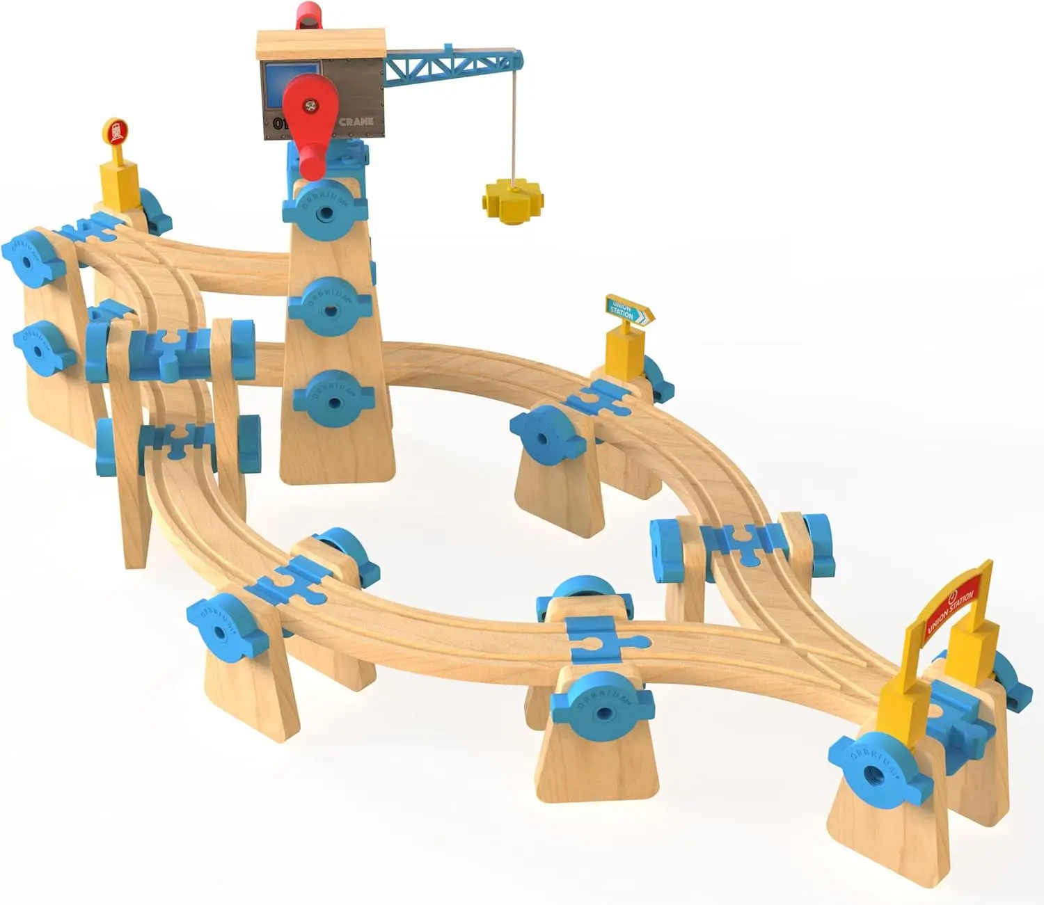 Set Konstruksi Bangun & Main - Sistem Kereta Api Kayu Modular STEM, Kompatibel dengan Semua Merek Utama (Paket # 3 (115 Pcs) - Bangun