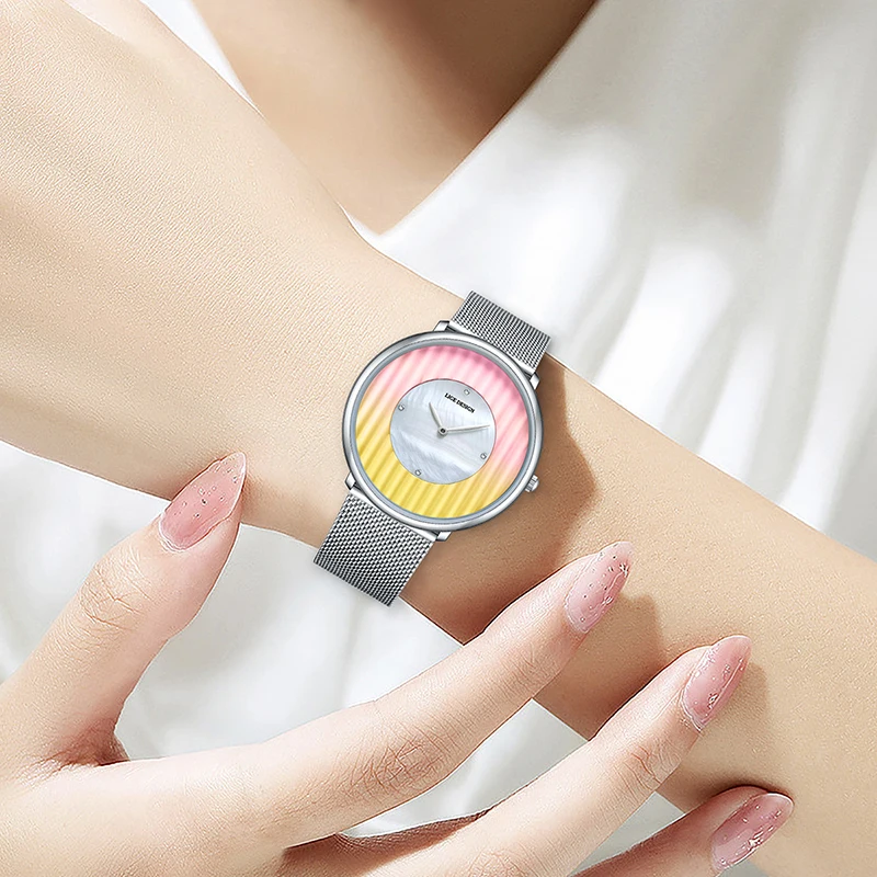 LIGE Creative Gradient Dial Watch Women Fashion Waterproof Women's Quartz Wristwatches Top Brand Luxury Women's Bracelet Watch