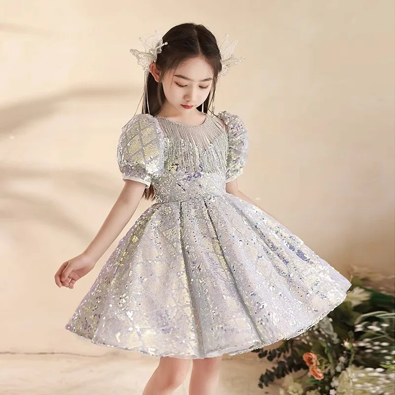 2024 Luxury Birthday Dress for Girls Kids Princess Sequined Ball Gown for Formal Occasions Children Prom Dresses Teens Partywear