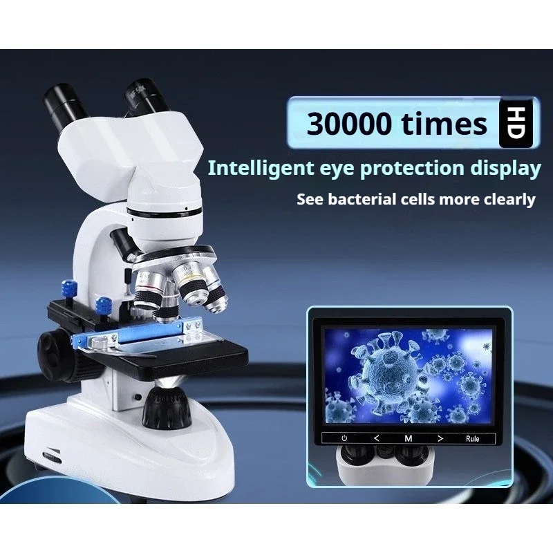 110-240V 30000X Biological HD Microscope Digital Laboratory Compound Microscope with Wide-Field 10X/50X Eyepieces for Lab