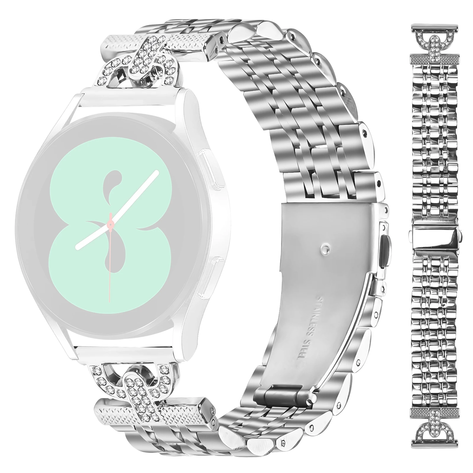 Ремешок для часов Garmin D2 Air X10/ vivoactive 5/Venu Sq 2 с 7 бусинами D-образной формы и стразами, серебряный ремешок из нержавеющей стали