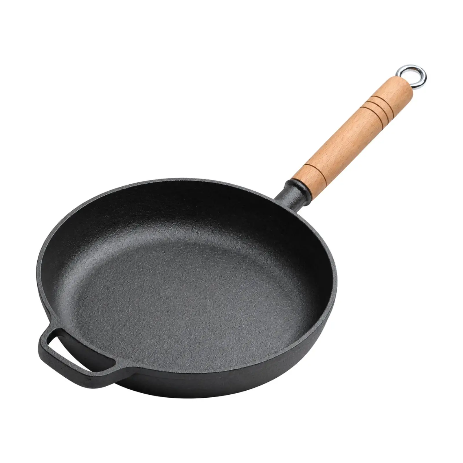Heavy Duty Cast Iron Fry Pan with Helper Handle and Hanging Loop for Kitchen Cooking