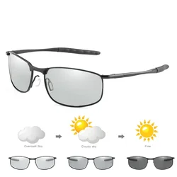 Photochromic Men Polarized Sunglasses Male Metal Square Glasses Driving Sun Glasses UV400 Outdoor Sports Cycling Goggles