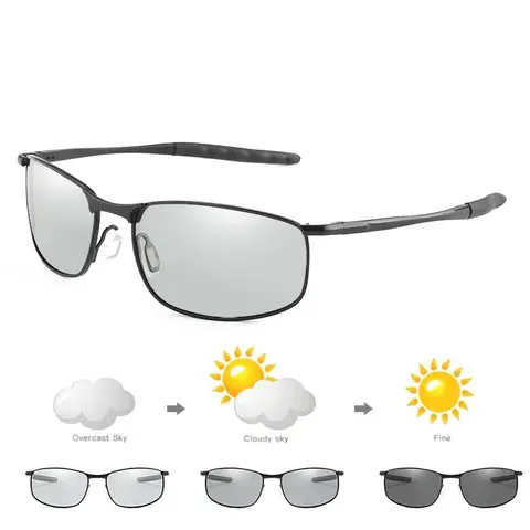 Gafas de sol fotocromáticas polarizadas para hombre, gafas cuadradas de Metal para hombre, gafas de sol de conducción UV400, gafas para deportes al aire libre y ciclismo