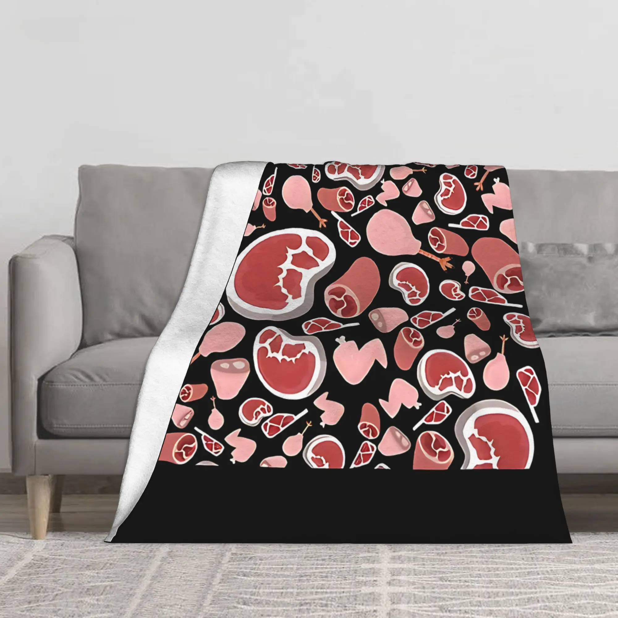 1PC Seamless Butcher Meat Pattern  Blanket Throw Super Cosy Plush Living Room Sofa