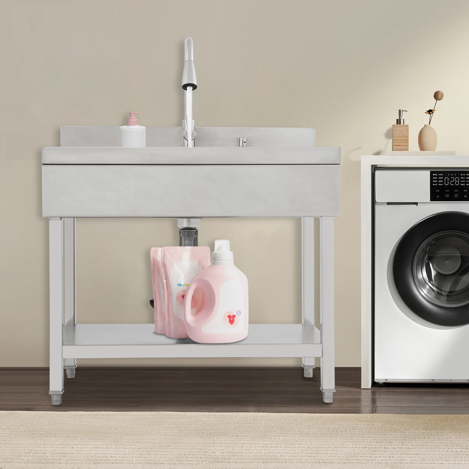 

35.4" Freestanding Stainless Steel Utility Sink | Rectangular Single Bowl for Laundry & Utility Rooms