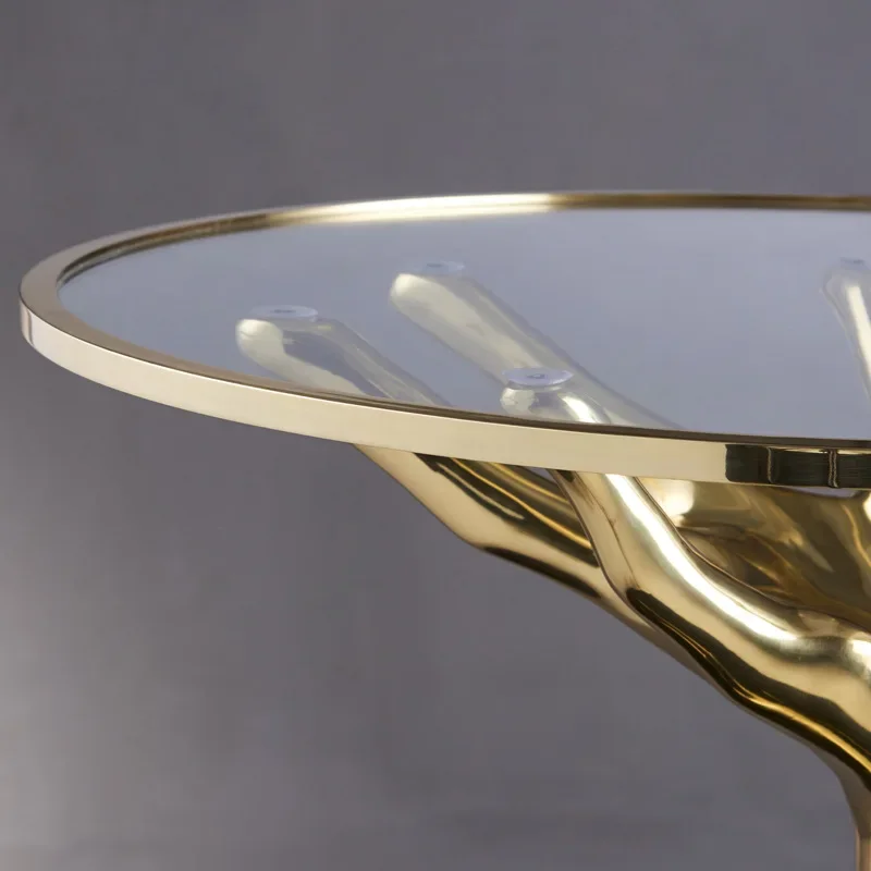 Living room accent table, gold stainless steel high-end surround coffee table, villa unique glass side table