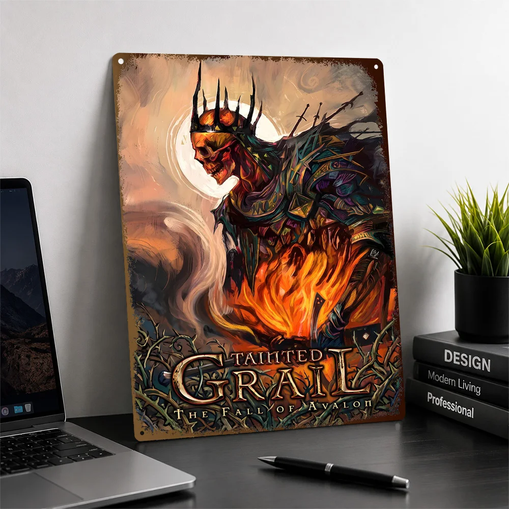 Tainted Grail Flaming King Textured Poster Customized Metal Tin Sign Dark Realm Style Wall Art For RPG Fans In Creative Studio