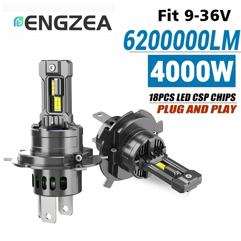 

Светодиодные лампы для фар ENGZEA H7 Canbus H4, 6200000 лм, 9003 H1 H11 9005 9006 HB4, автомобильные лампы Turbo LED, 6000K, 12V 24V