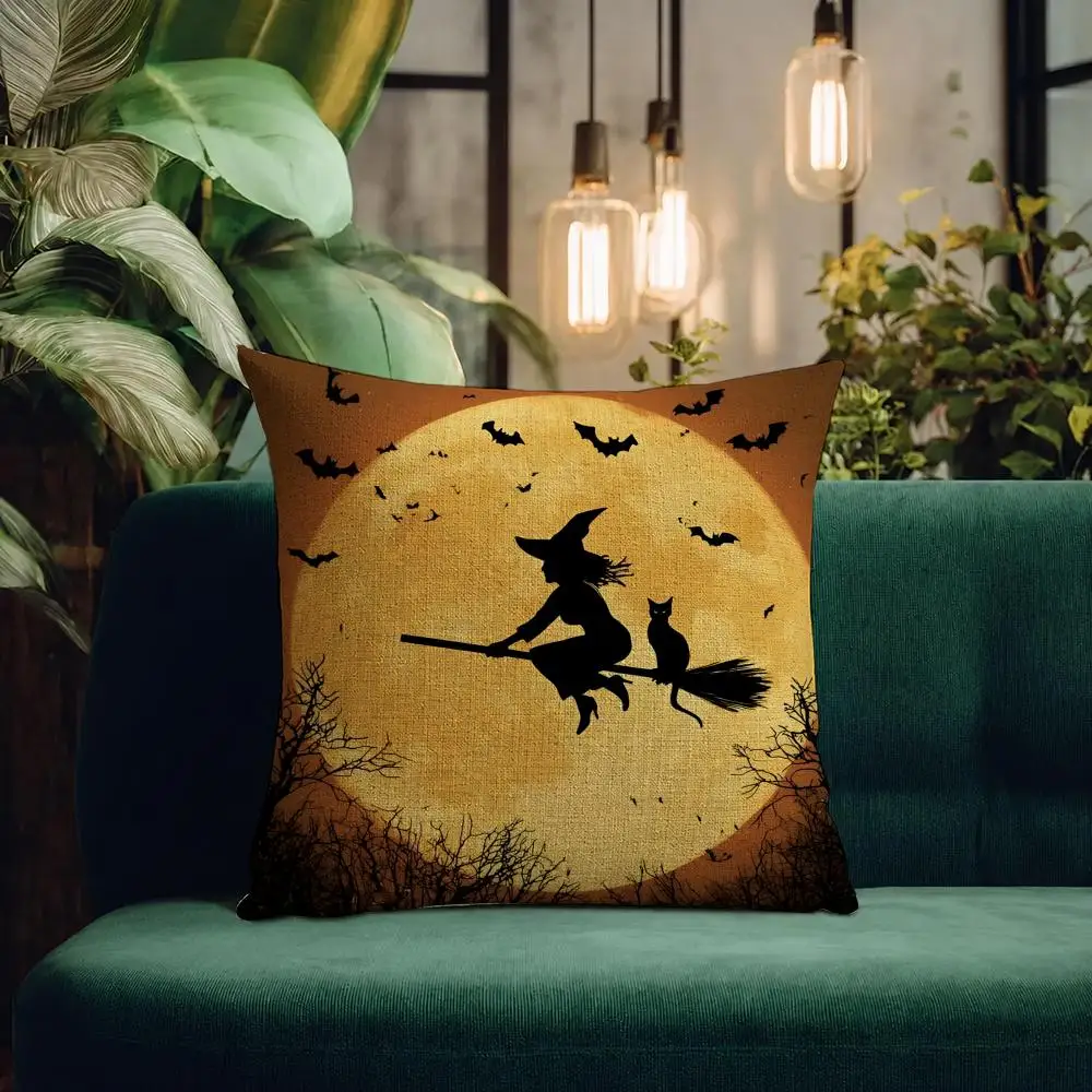 Theme Witch Cushion Cover Natural Linen Pillowcase Set Cushion Cover for Sofa Bedroom Chair