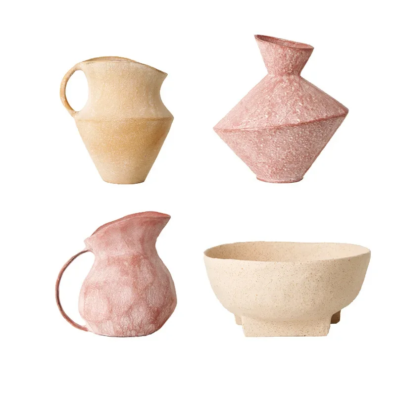 Wabi Sansan Irregular Vase Rust Red Patched Flower Apparatus Matte Beige Fruit Bowl Tabletop Ornament