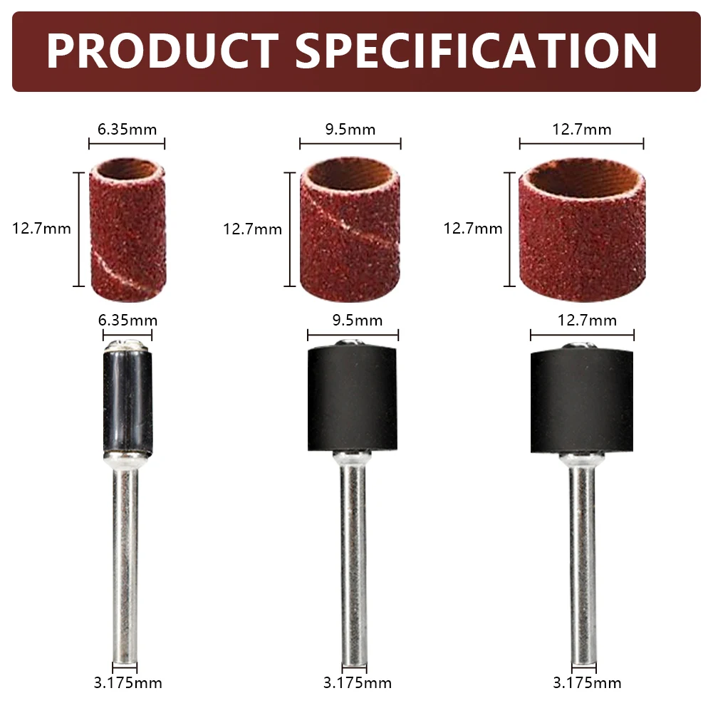 CMCP Sanding Drum Set Grit #80 #100 #120 Dremel With Sanding Mandrels Sanding Bands For Dremel Rotary Tools Abrasive Tools