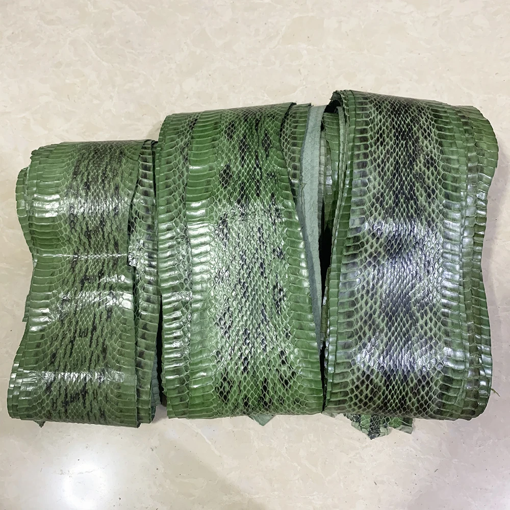 Green printing pattern Natural Leather Snake Skin for Phone Case, Leather Bag, Shoe Belt DIY, Handmade Leather Material