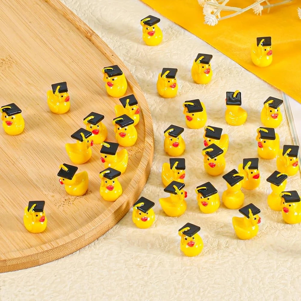 Mini patos de resina con sombreros de graduación, miniaturas, adorno de jardín de hadas, decoración artesanal para el hogar y micropaisaje, 4 u 8 piezas