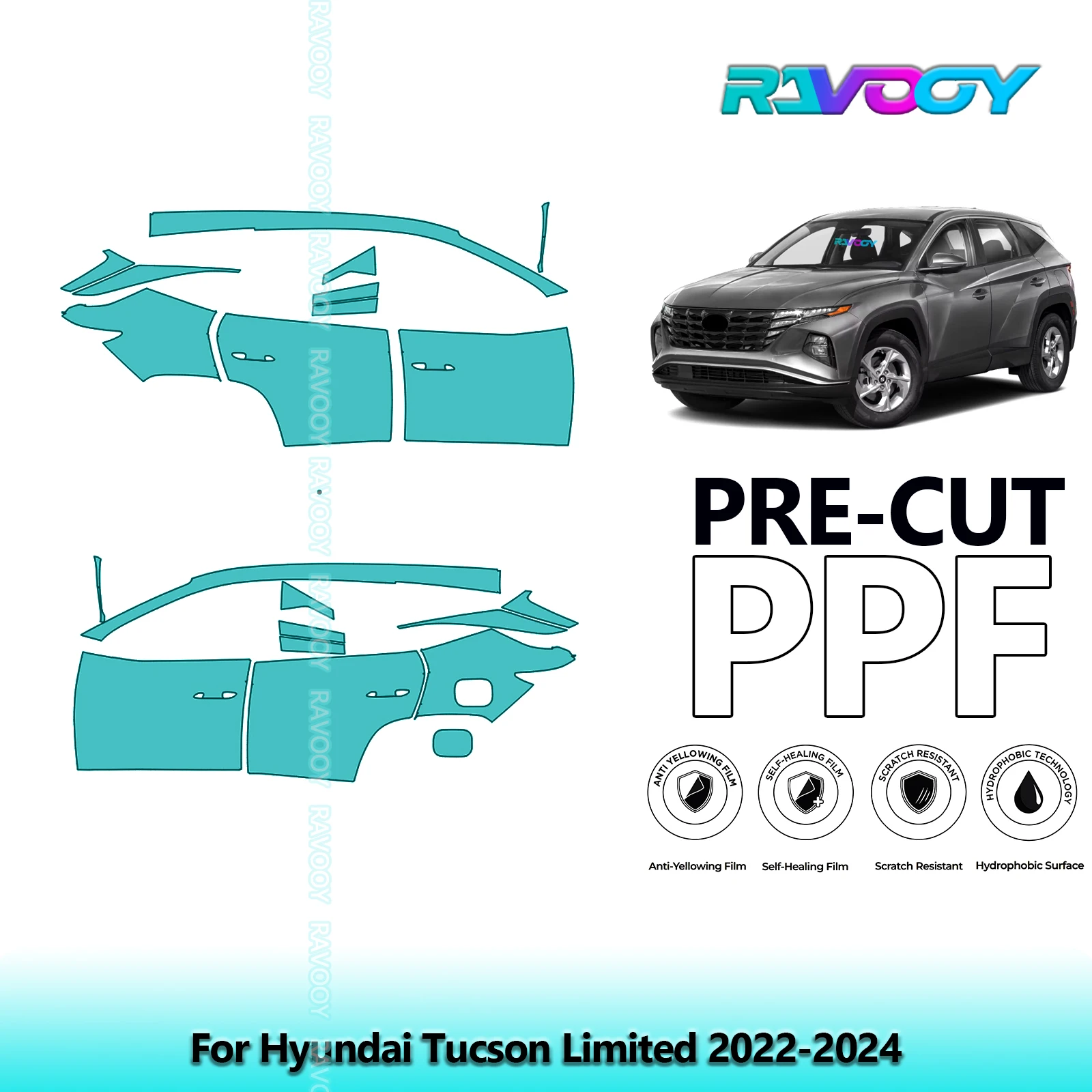 

For Hyundai Tucson Limited 2022-2024 8.5mil Clear Matte Pre-Cut PPF Door & A/B Pillar Kit TPU Paint Protection Film Set