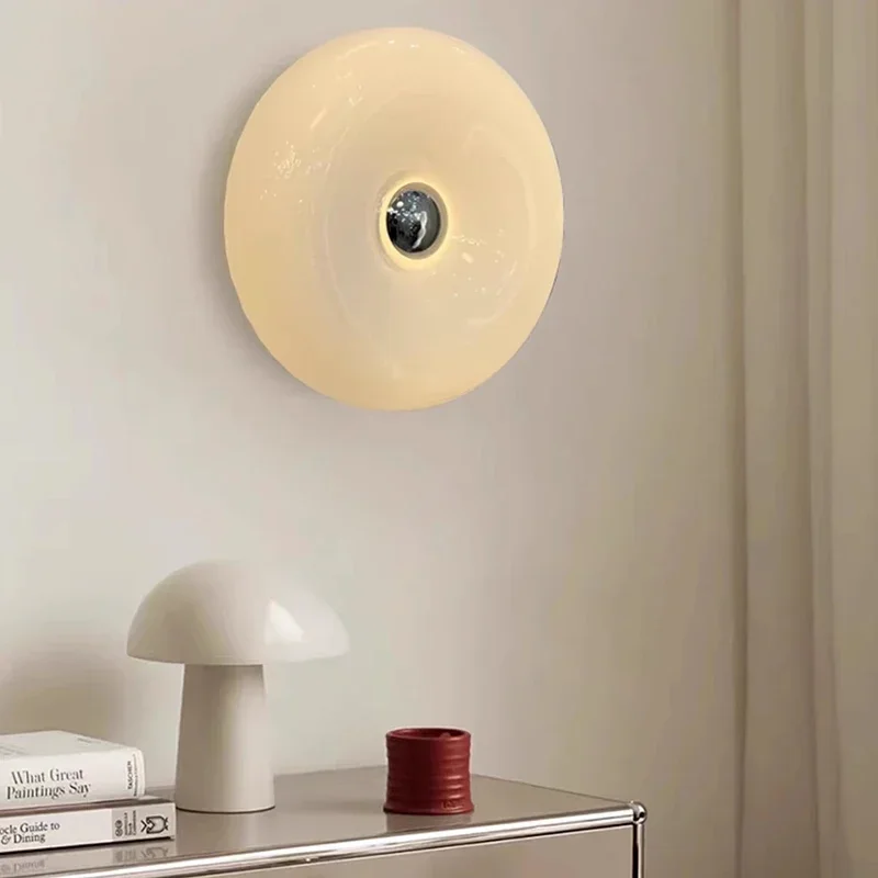 Nordic LED Wall Light Cream Doughnut Wall Sconce with Touch Switch Modern Minimalist Bedside Lamp Bedroom Living Room Decor view 5