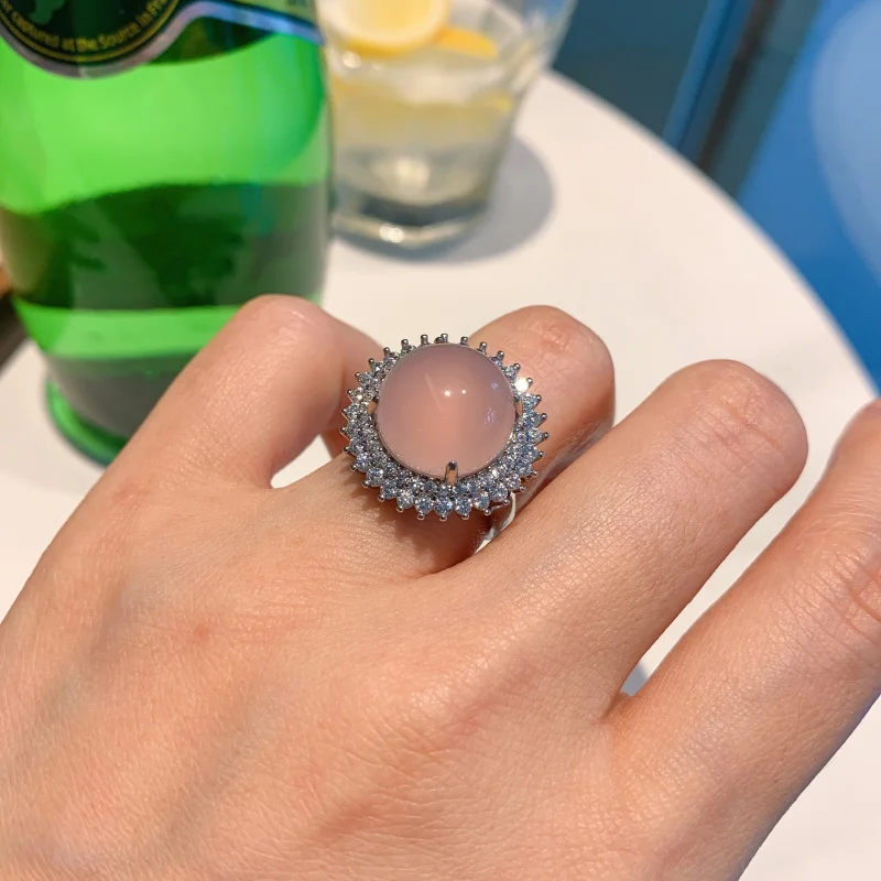 Jewelry Ice Type Fluorescent Round Violet Elegant Chalcedony Pendant Women's Birthday Gift14*14