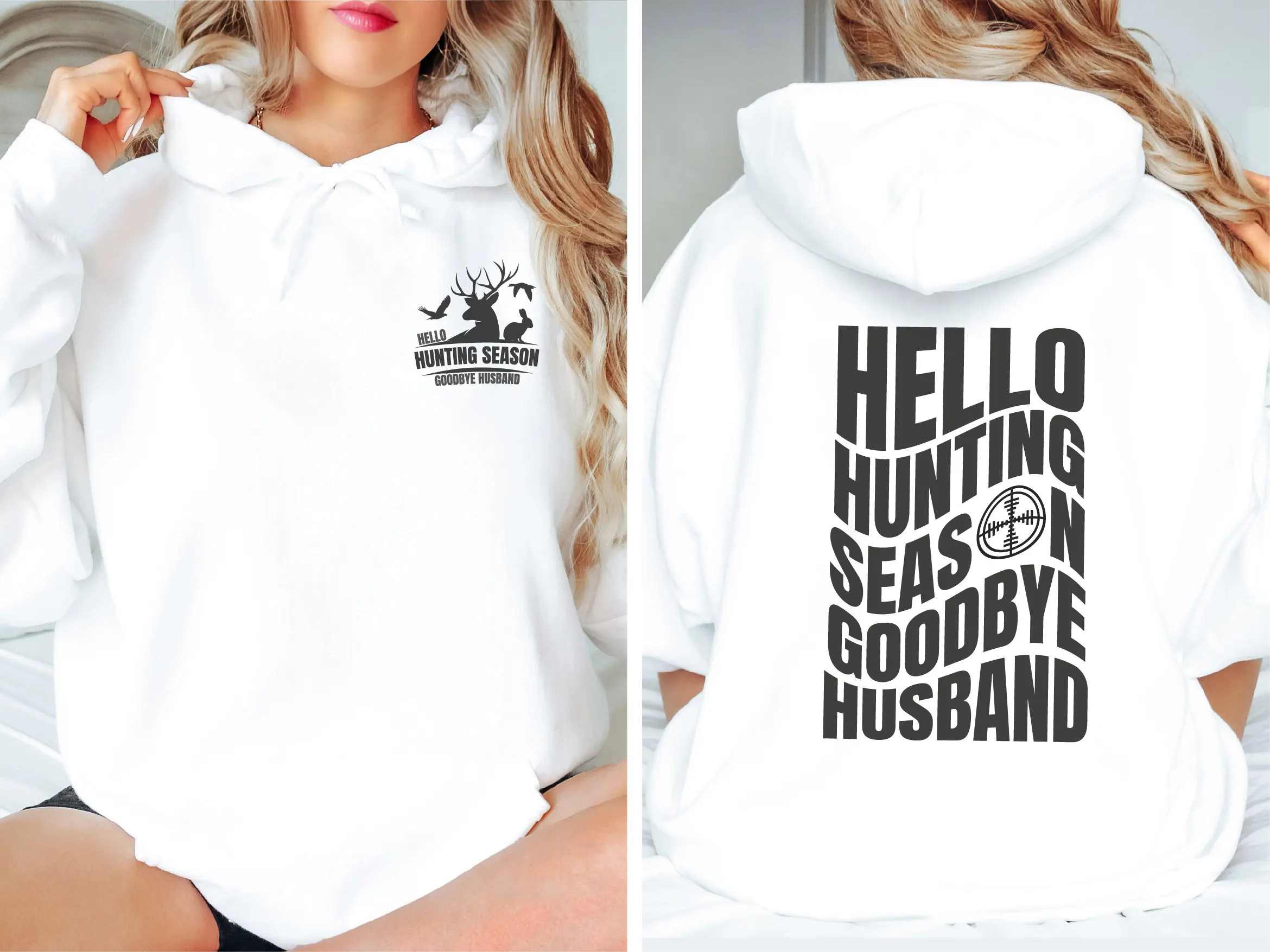 

Hello Hunting Season Goodbye Husband Толстовка с капюшоном Женская толстовка с длинными рукавами Пуловер Топы Модная осенне-зимняя одежда