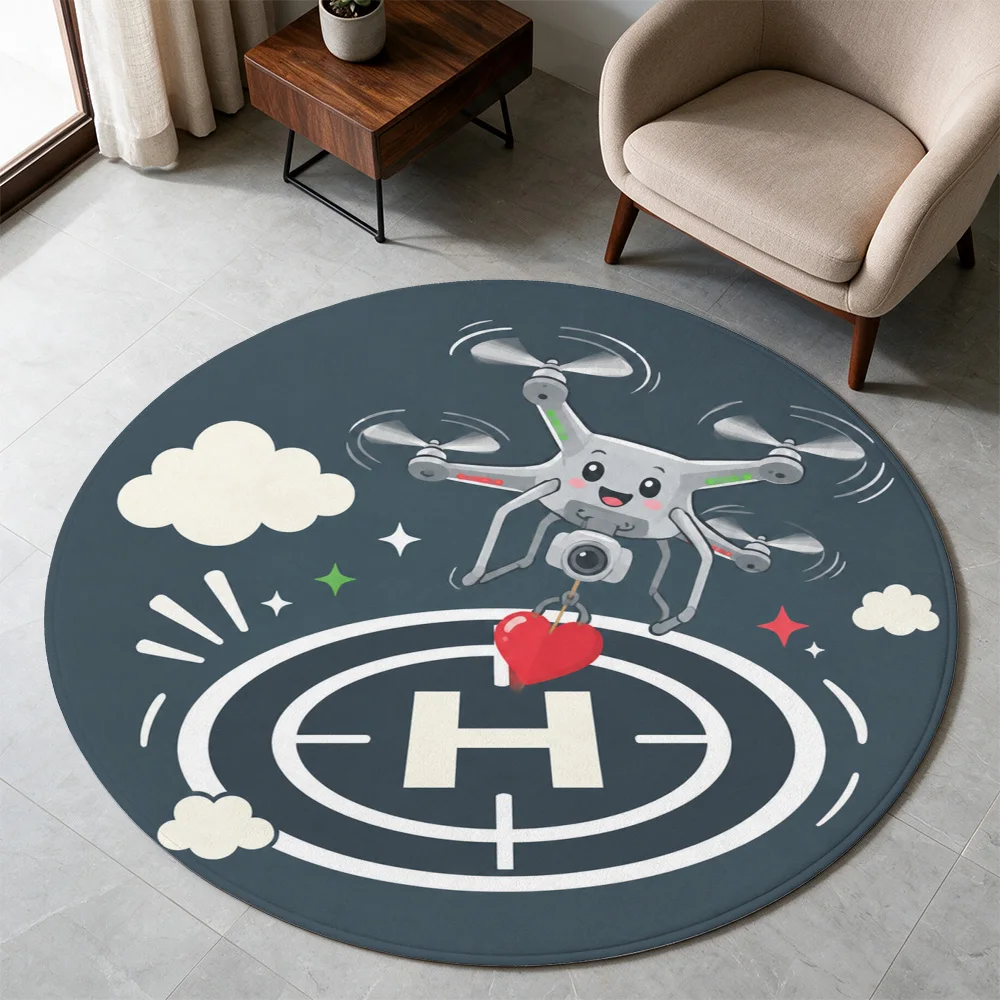 Cute Drone Target Game Area Rug for Kids Playroom Nursery Floor Mat Machine Toy Decor