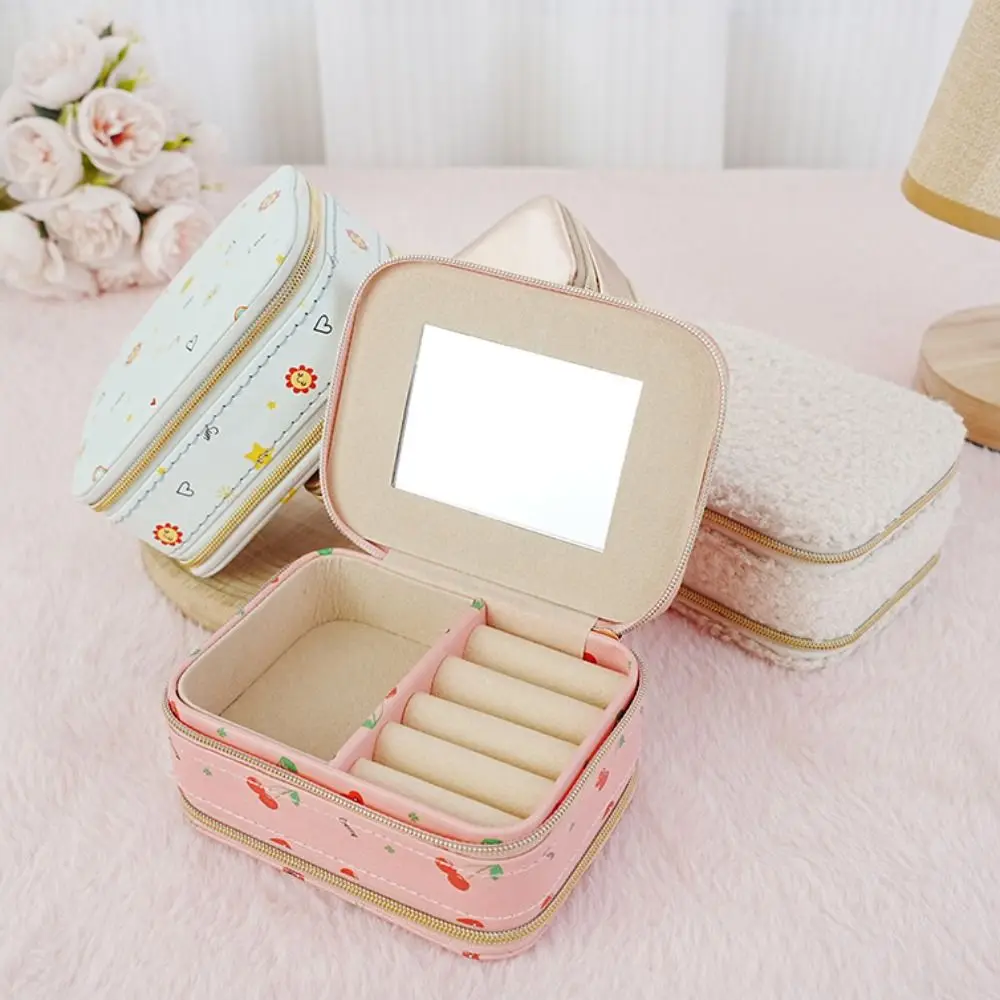 

Cherry Flower Jewelry Packing Bag PU Leather Rings Necklace Earrings Storage Case Large Capacity Organizer