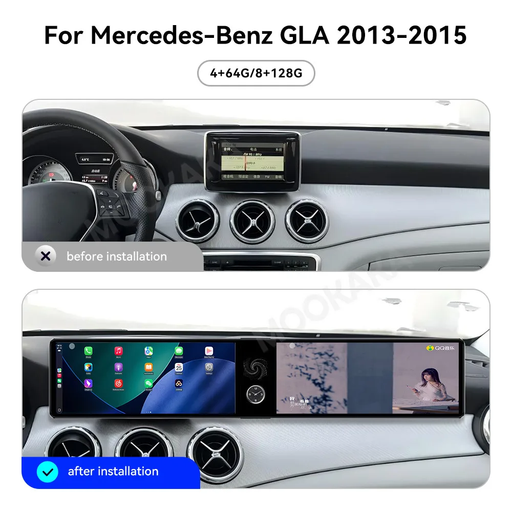 

12,3 "Android 13 двойной экран для Mercedes-Benz GLA 2013 2014 2015 автомобильный радиоприемник мультимедийный плеер навигация GPS Carplay WIFI DSP 4G