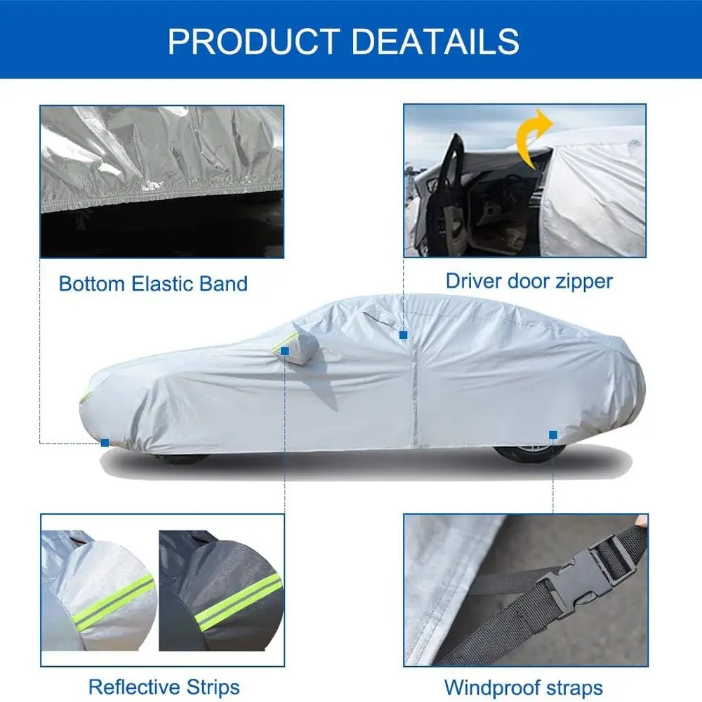 غطاء سيارة عالمي مقاوم للماء مكون من 6 طبقات للحماية الخارجية - يناسب سلسلة BMW 3، Toyota Corolla، Civic، Chevy Cruze (178-185 i #4