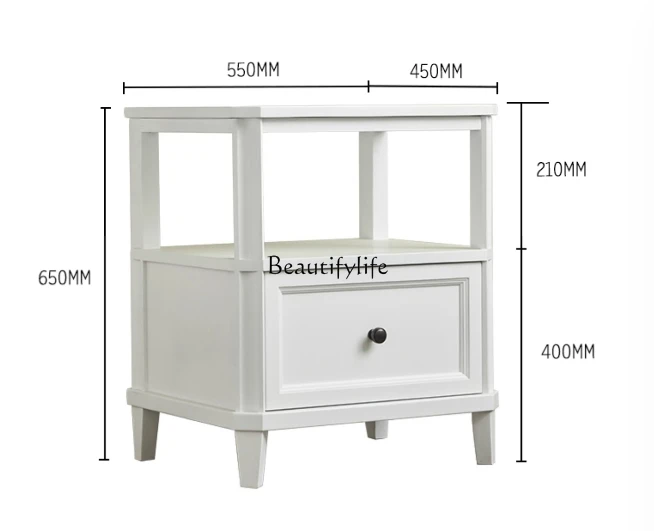 Simple American walnut all solid wood bedside table white cream wind hollow bedside locker