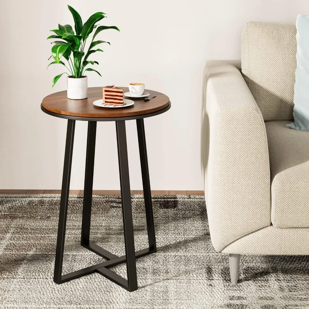 

End Table Walnut Color MDF Top,Metal Frame Black, for Bed Room,Coffee Tea End Table for Living Room，24.21 in X 16.22 In