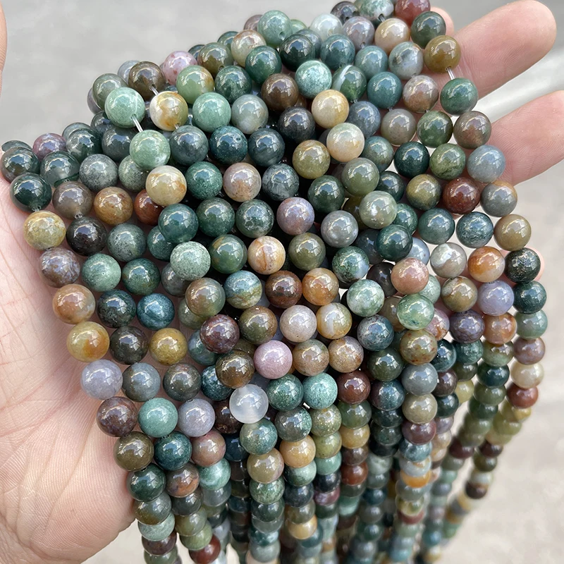حبة مستديرة عقيق هندية طبيعية لصنع الحلي ، فاصل ، إكسسوار سهل الاستخدام ، بيع بالجملة ، 4 ، 6 ، 8 ، 10 ، 12: 50